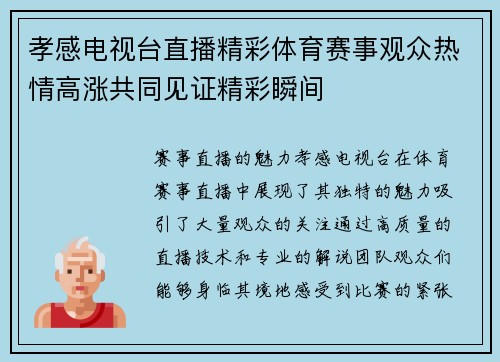 孝感电视台直播精彩体育赛事观众热情高涨共同见证精彩瞬间